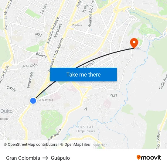 Gran Colombia to Guápulo map