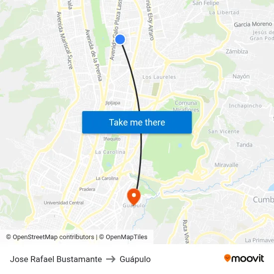 Jose Rafael Bustamante to Guápulo map