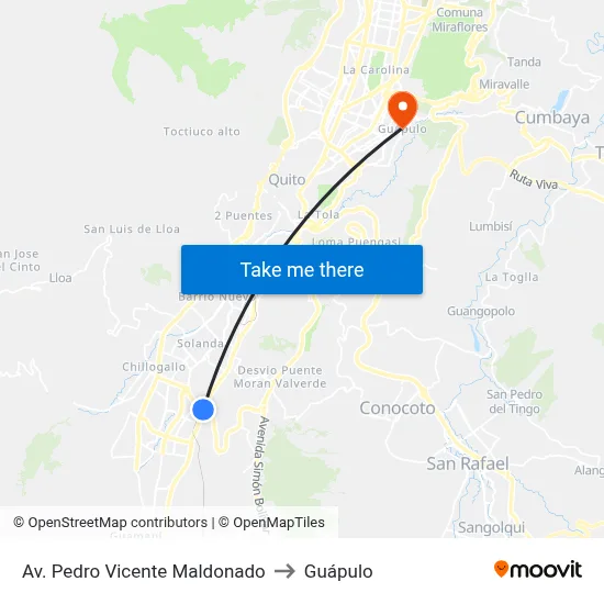 Av. Pedro Vicente Maldonado to Guápulo map