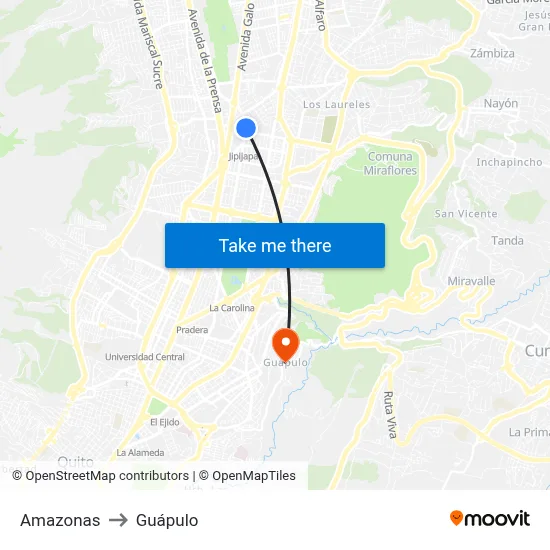 Amazonas to Guápulo map