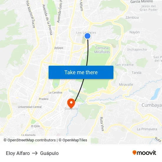 Eloy Alfaro to Guápulo map