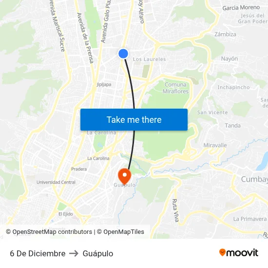 6 De Diciembre to Guápulo map