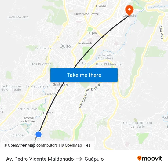 Av. Pedro Vicente Maldonado to Guápulo map