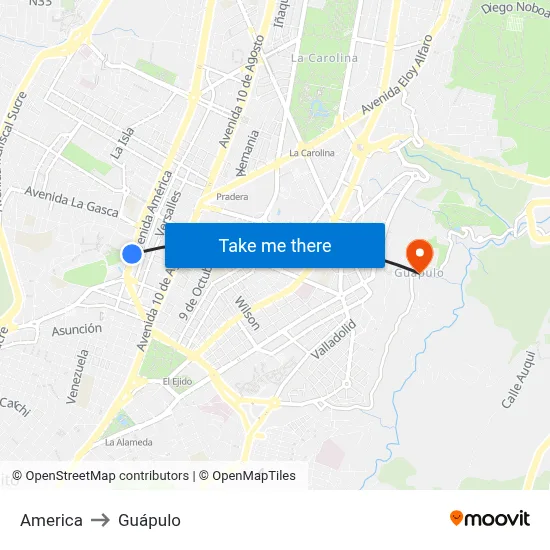 America to Guápulo map