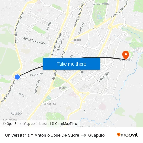 Universitaria Y Antonio José De Sucre to Guápulo map