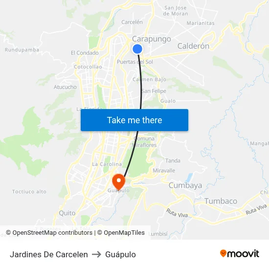 Jardines De Carcelen to Guápulo map