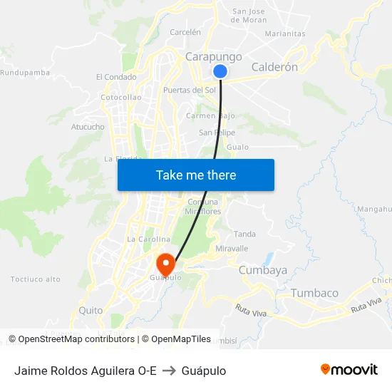 Jaime Roldos Aguilera O-E to Guápulo map