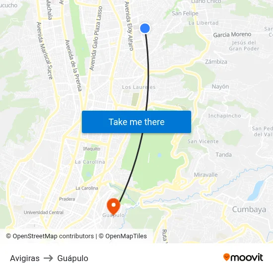 Avigiras to Guápulo map
