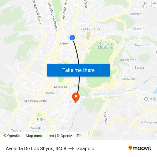 Avenida De Los Shyris, 4458 to Guápulo map