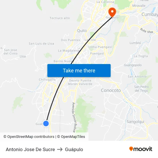 Antonio Jose De Sucre to Guápulo map