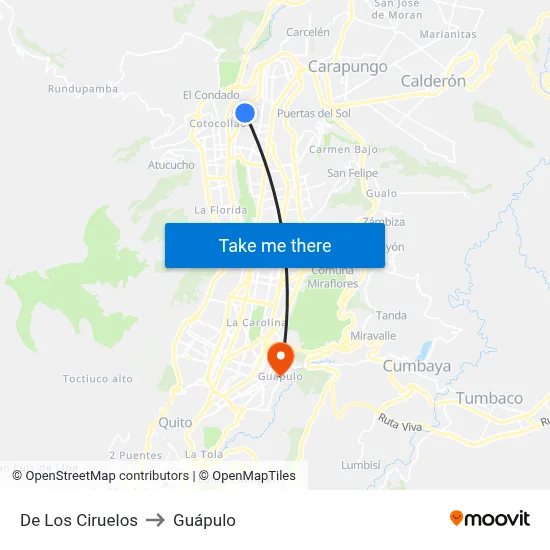 De Los Ciruelos to Guápulo map