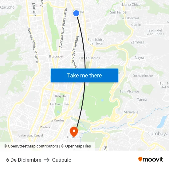 6 De Diciembre to Guápulo map