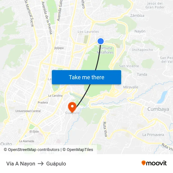 Vía A Nayon to Guápulo map