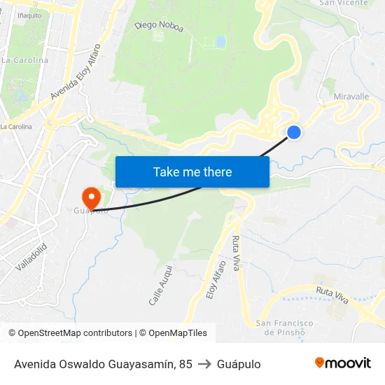 Avenida Oswaldo Guayasamín, 85 to Guápulo map