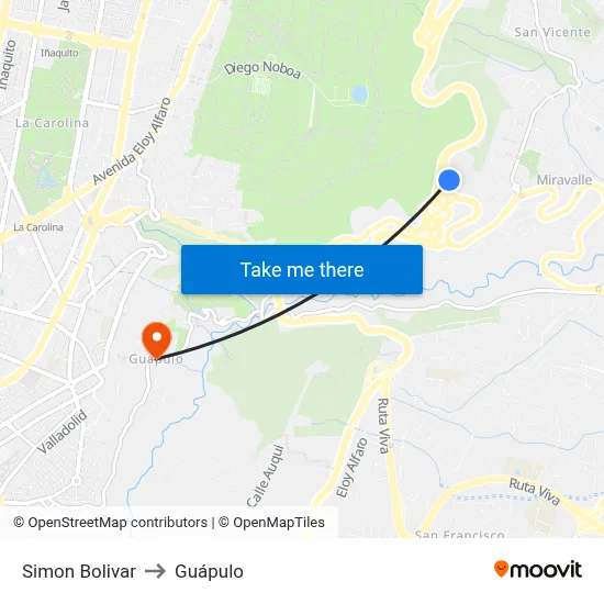 Simon Bolivar to Guápulo map