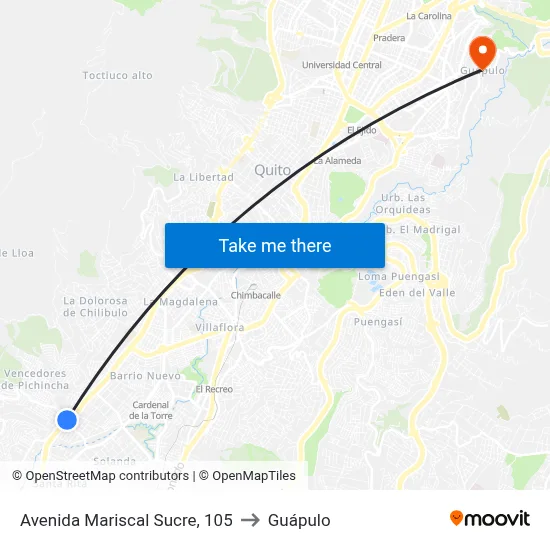 Avenida Mariscal Sucre, 105 to Guápulo map