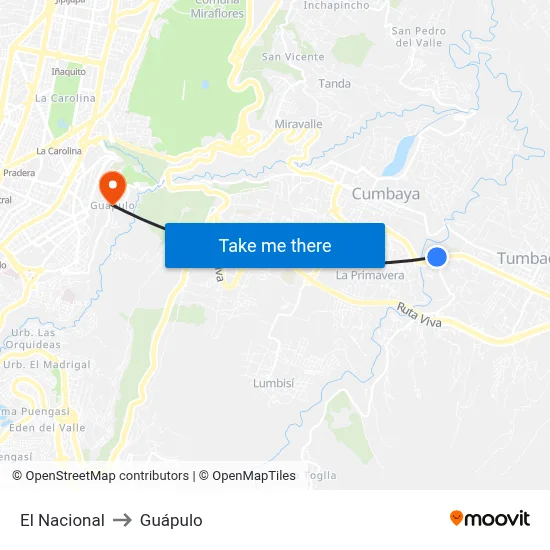 El Nacional to Guápulo map