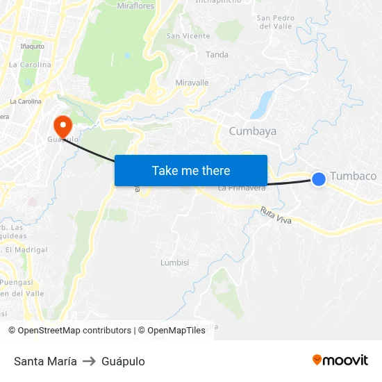 Santa María to Guápulo map