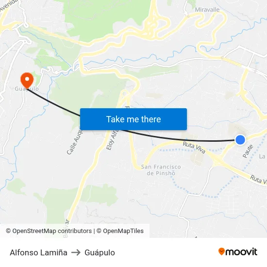 Alfonso Lamiña to Guápulo map