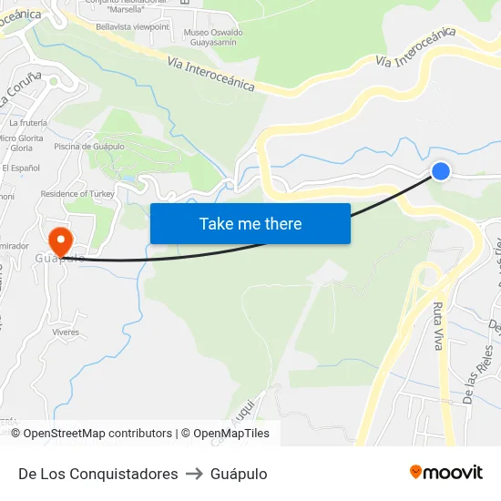 De Los Conquistadores to Guápulo map