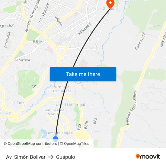 Av. Simón Bolivar to Guápulo map