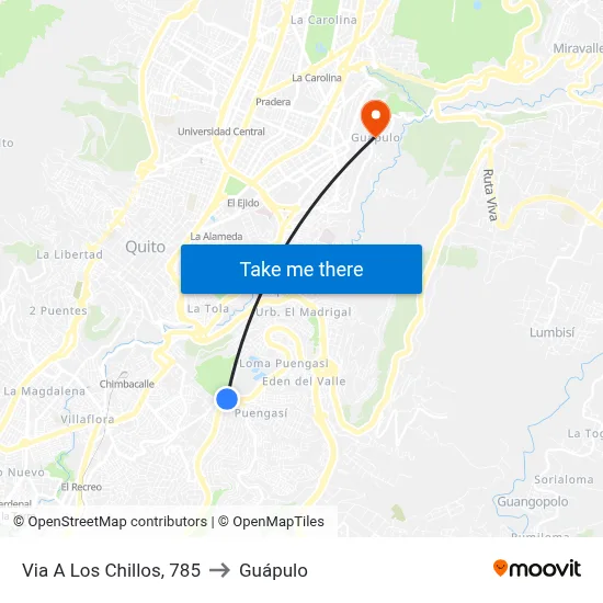 Via A Los Chillos, 785 to Guápulo map
