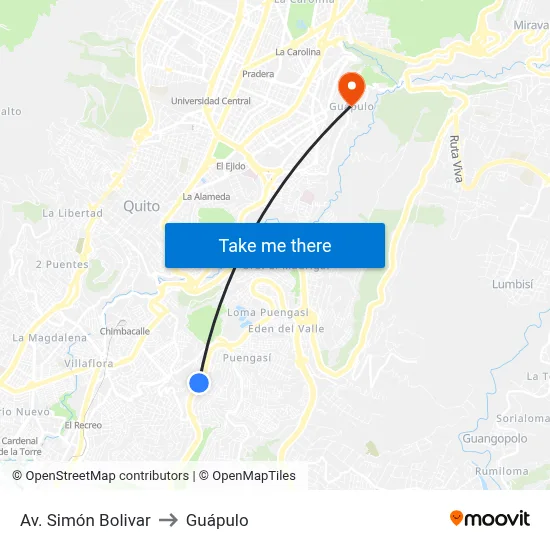 Av. Simón Bolivar to Guápulo map
