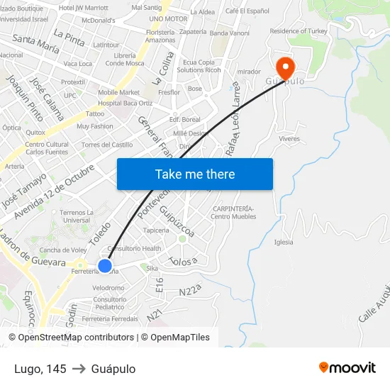 Lugo, 145 to Guápulo map