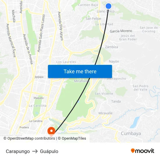 Carapungo to Guápulo map