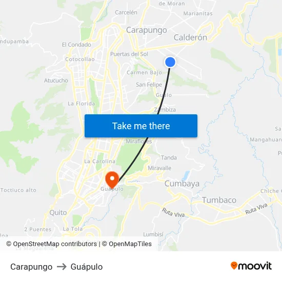 Carapungo to Guápulo map