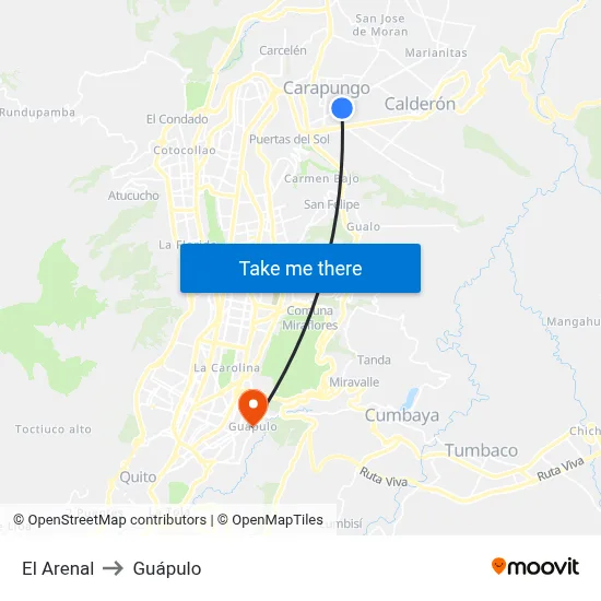 El Arenal to Guápulo map