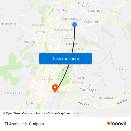 El Arenal to Guápulo map