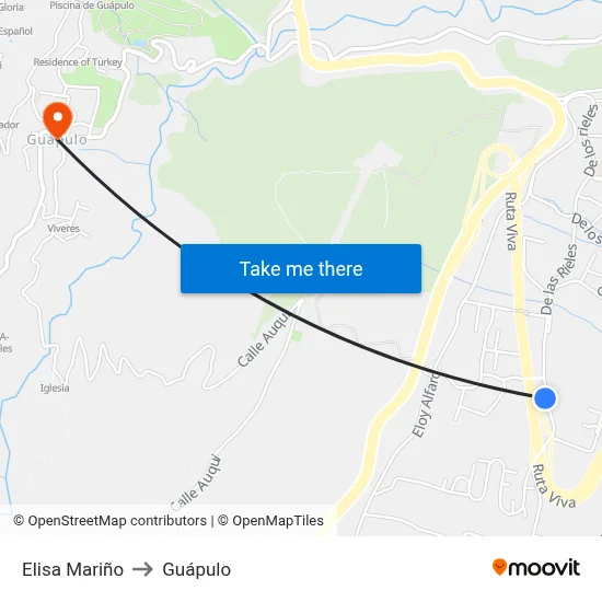 Elisa Mariño to Guápulo map