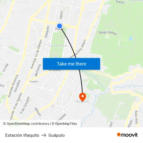 Estación Iñaquito to Guápulo map