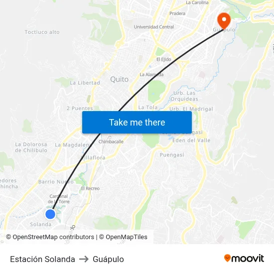 Estación Solanda to Guápulo map