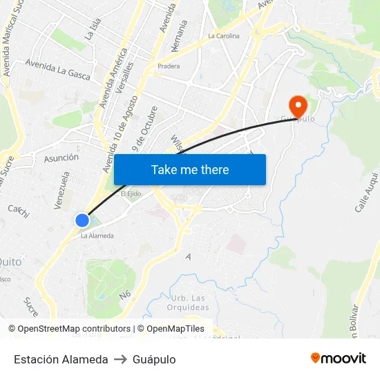 Estación Alameda to Guápulo map