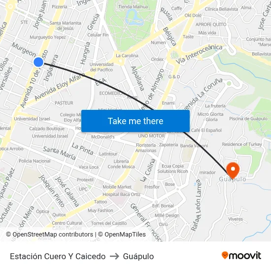 Estación Cuero Y Caicedo to Guápulo map