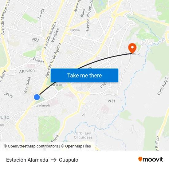 Estación Alameda to Guápulo map