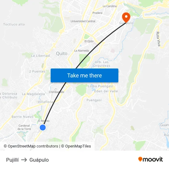 Pujillí to Guápulo map