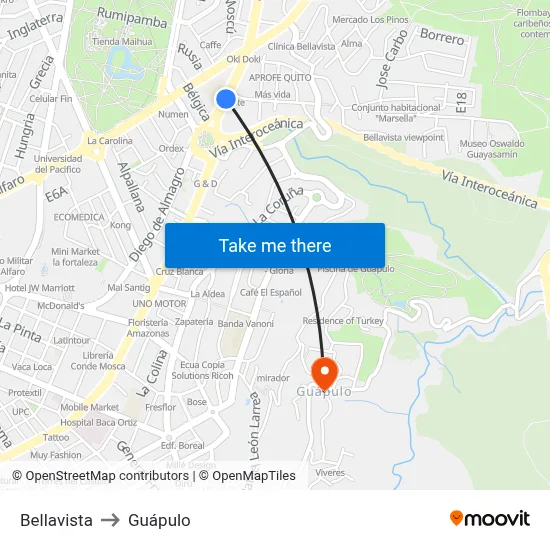 Bellavista to Guápulo map