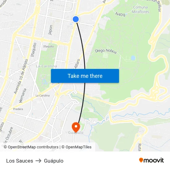 Los Sauces to Guápulo map
