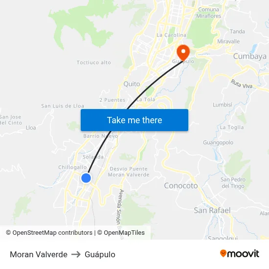 Moran Valverde to Guápulo map