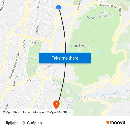 Jipijapa to Guápulo map