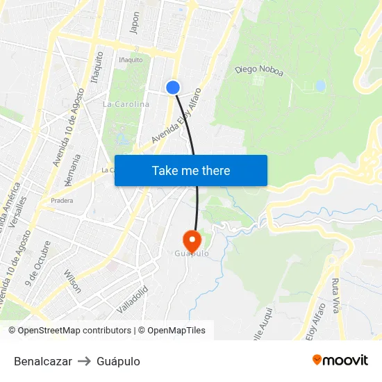 Benalcazar to Guápulo map