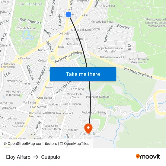 Eloy Alfaro to Guápulo map