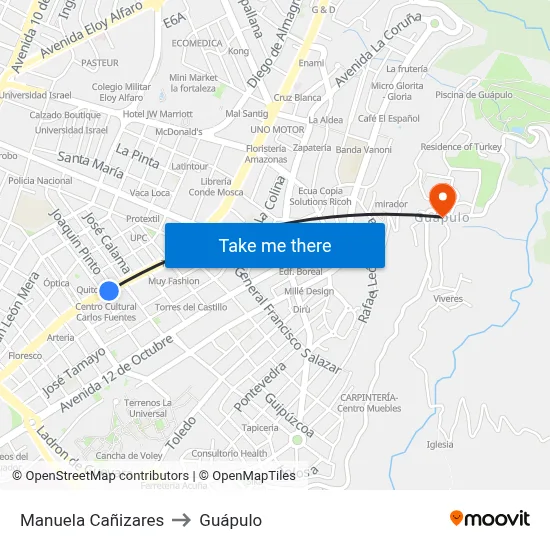 Manuela Cañizares to Guápulo map