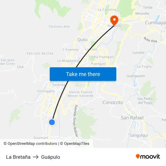 La Bretaña to Guápulo map