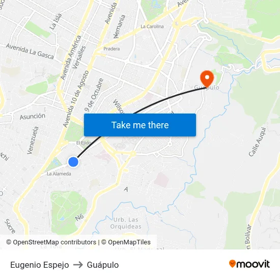 Eugenio Espejo to Guápulo map