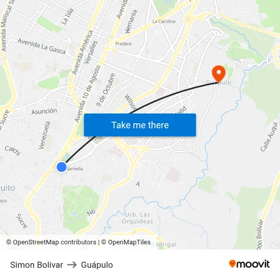 Simon Bolivar to Guápulo map