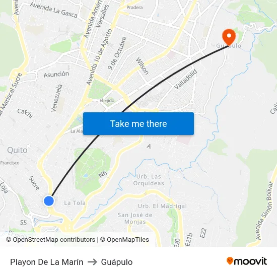 Playon De La Marín to Guápulo map